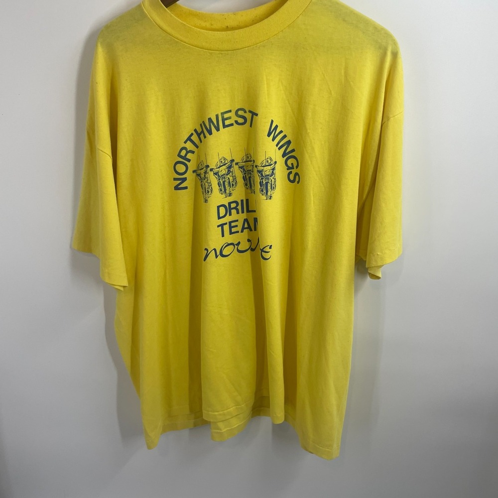 Hanes Heavyweight Northwest Wings Drill Team Graphic Tee Bright Yellow Mens 2XL